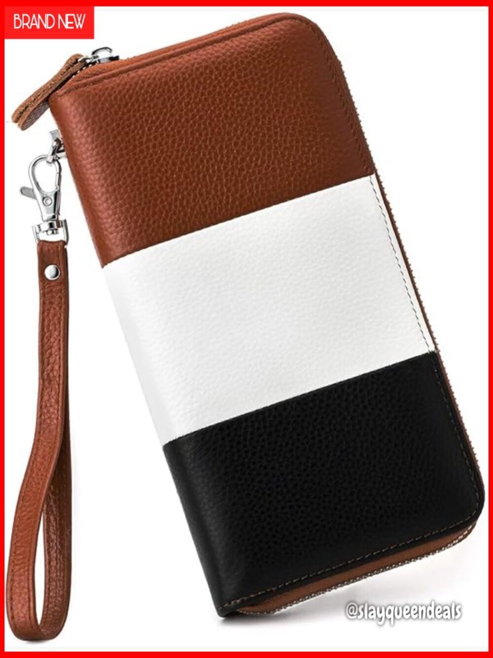 Large Capacity RFID Blocking Leather Zip Around Wallet with Wristlet